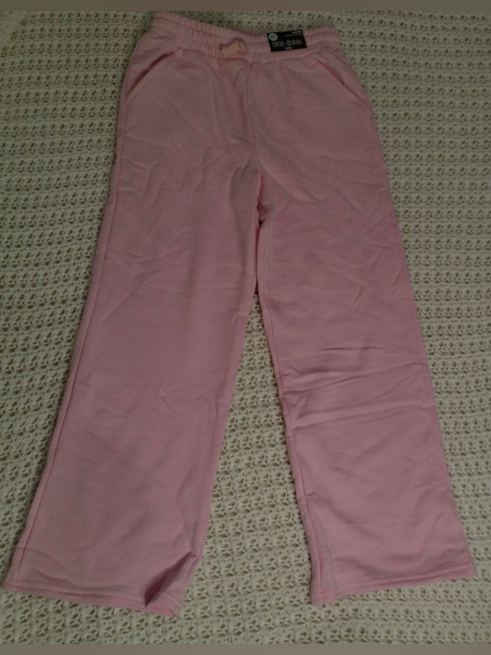 Okie Dokie Girls Wide Leg Regular Fit French Terry Pull-On Pant in pink dream 6X